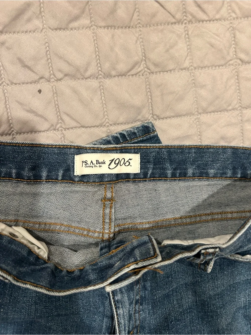 J. Crew Tailored Fit Jeans in Medium Blue with Contrast Stitching